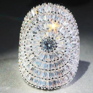 NEW 925 Sterling Silver Diamond Halo Ring